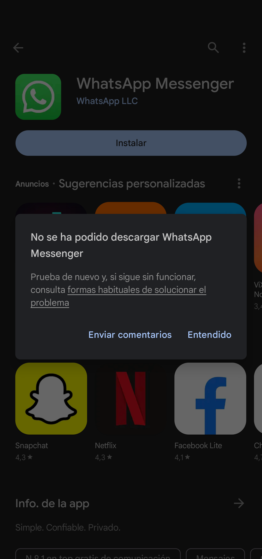 no puedo descargar whatsapp - Comunidad de Google Play