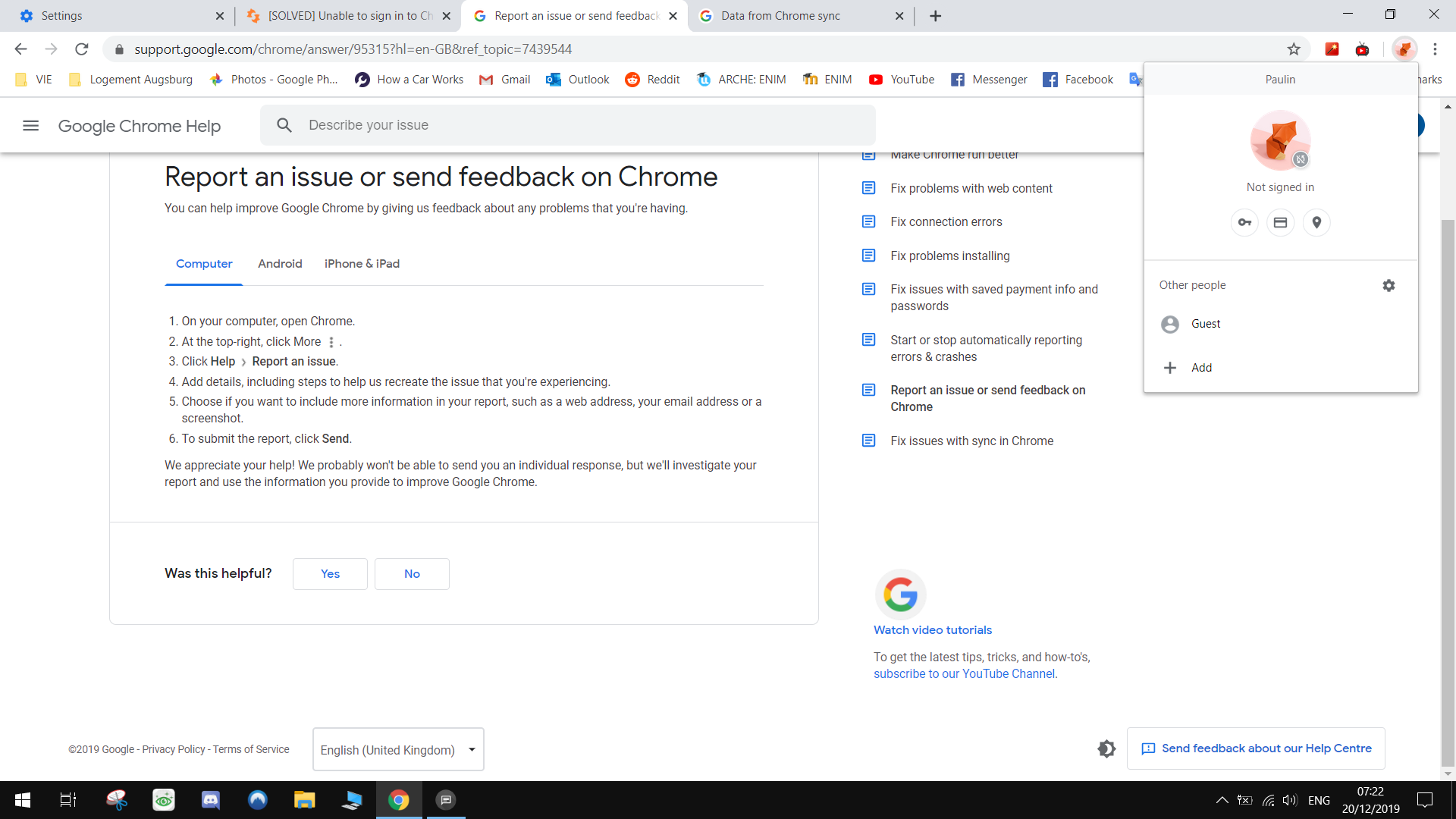 Google Chrome profile cannot sync - Google Chrome Community