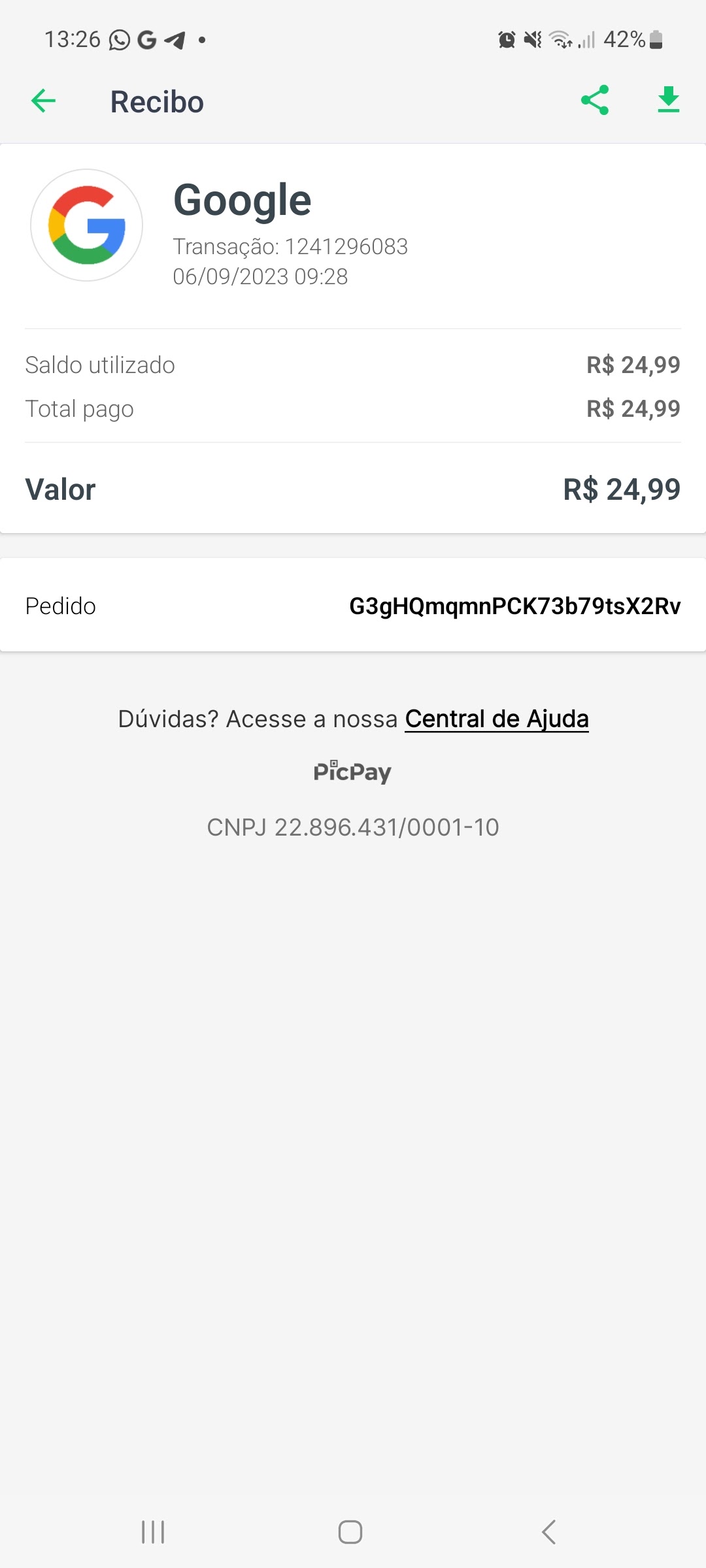 Como faço para reembolsar uma compra do picpay?,pois não consegui sacar no  app depois da compra - Comunidade Google Play