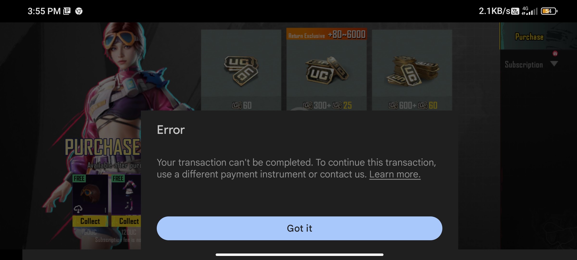 Transaction error - Google Play Community