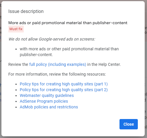 More ads or paid promotional material than publisher-content and 