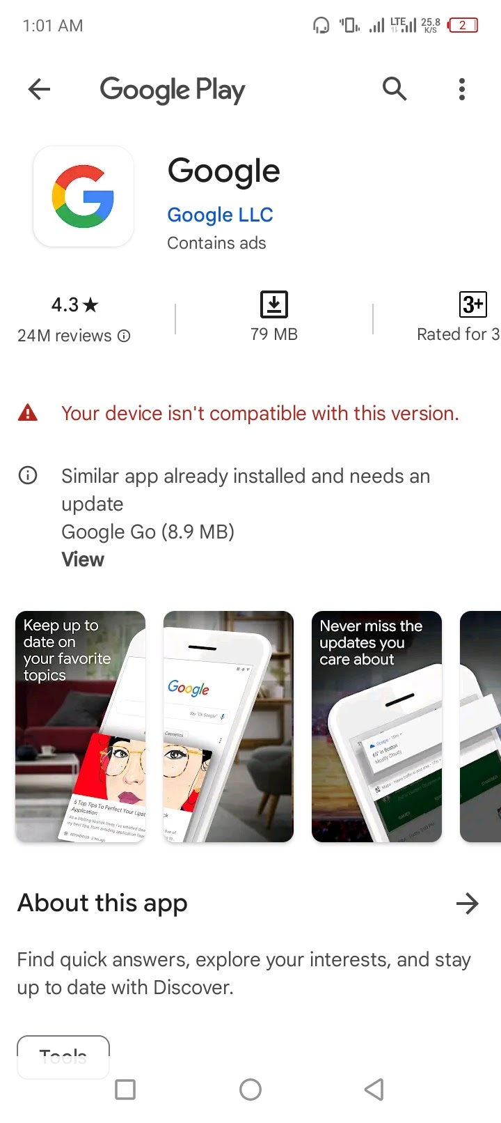 Why the google llc is not compatible in my phone - Google Play Community