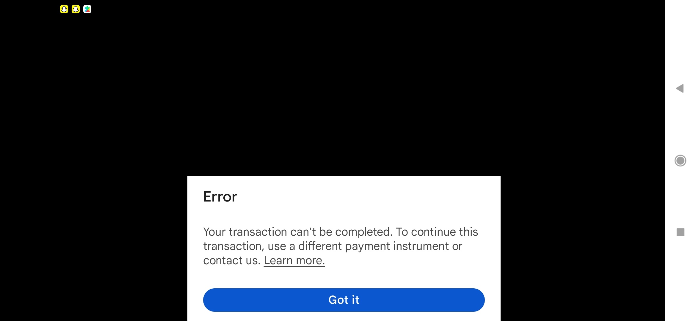 Transaction can't be complete - Google Play Community