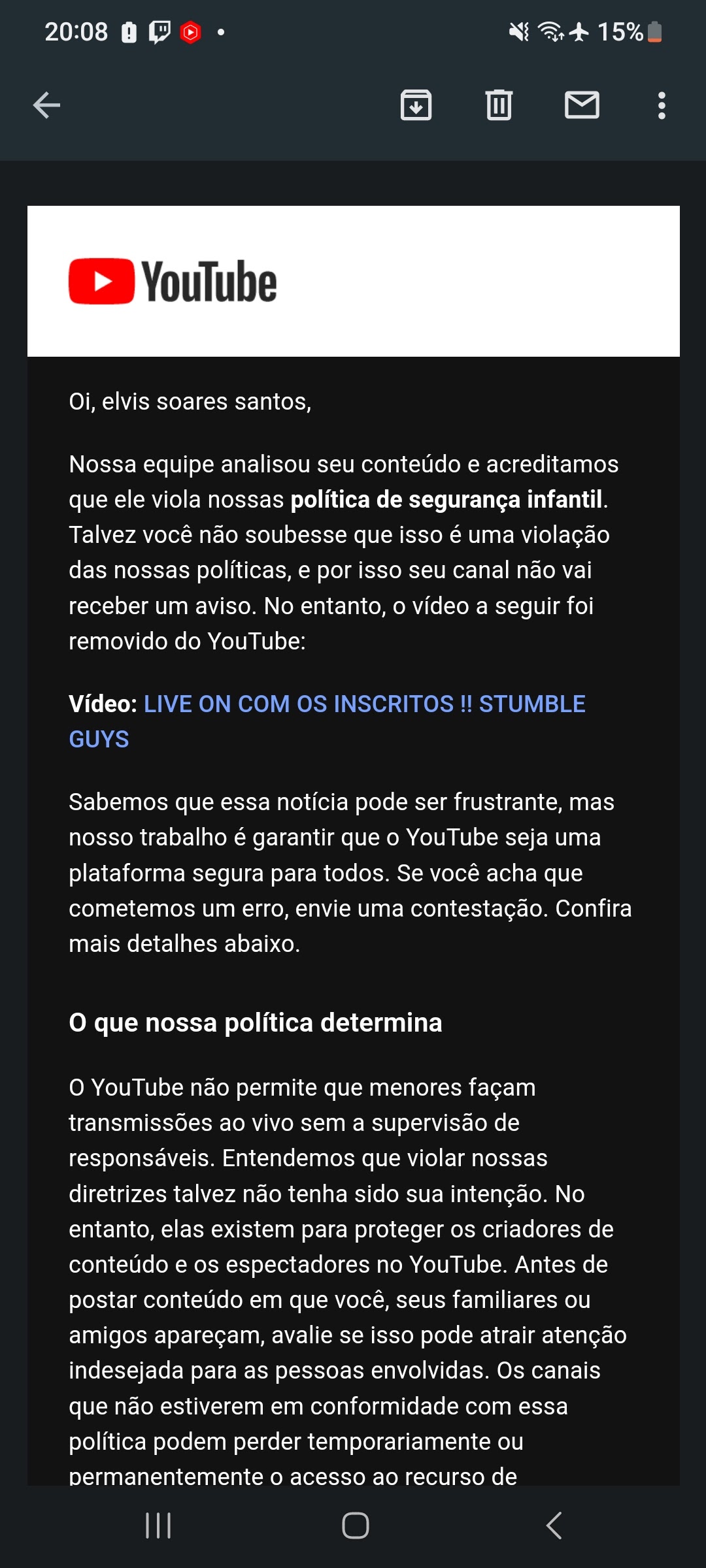 ESTAMOS AO VIVO, Notícia