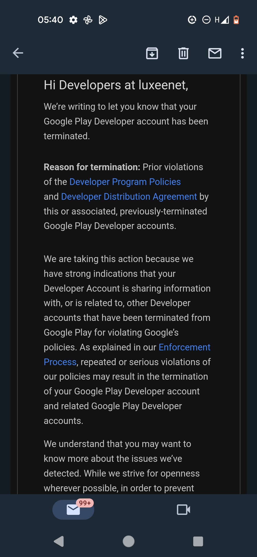 Why you google terminated my account for no reason, my account