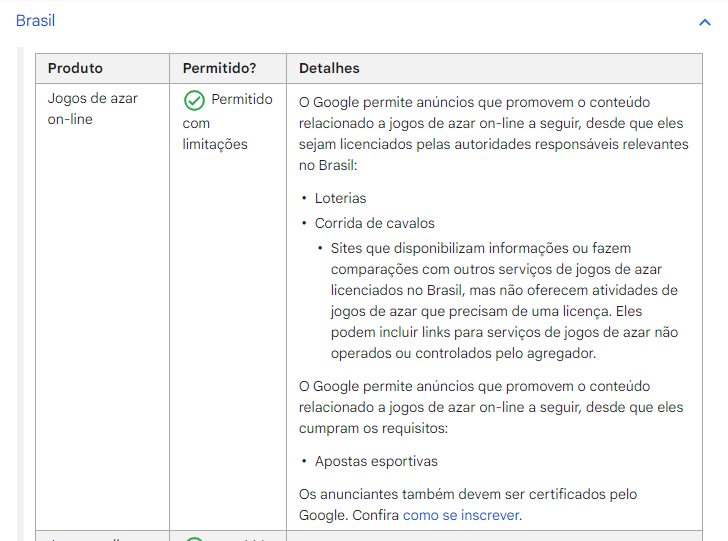 Jogos de azar - Ajuda do Políticas do Google Ads