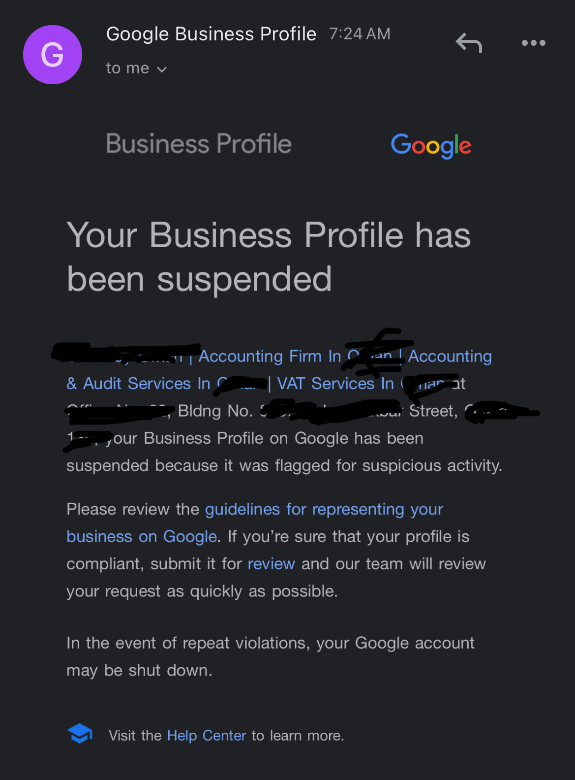 Image Google Suspends Business Listings