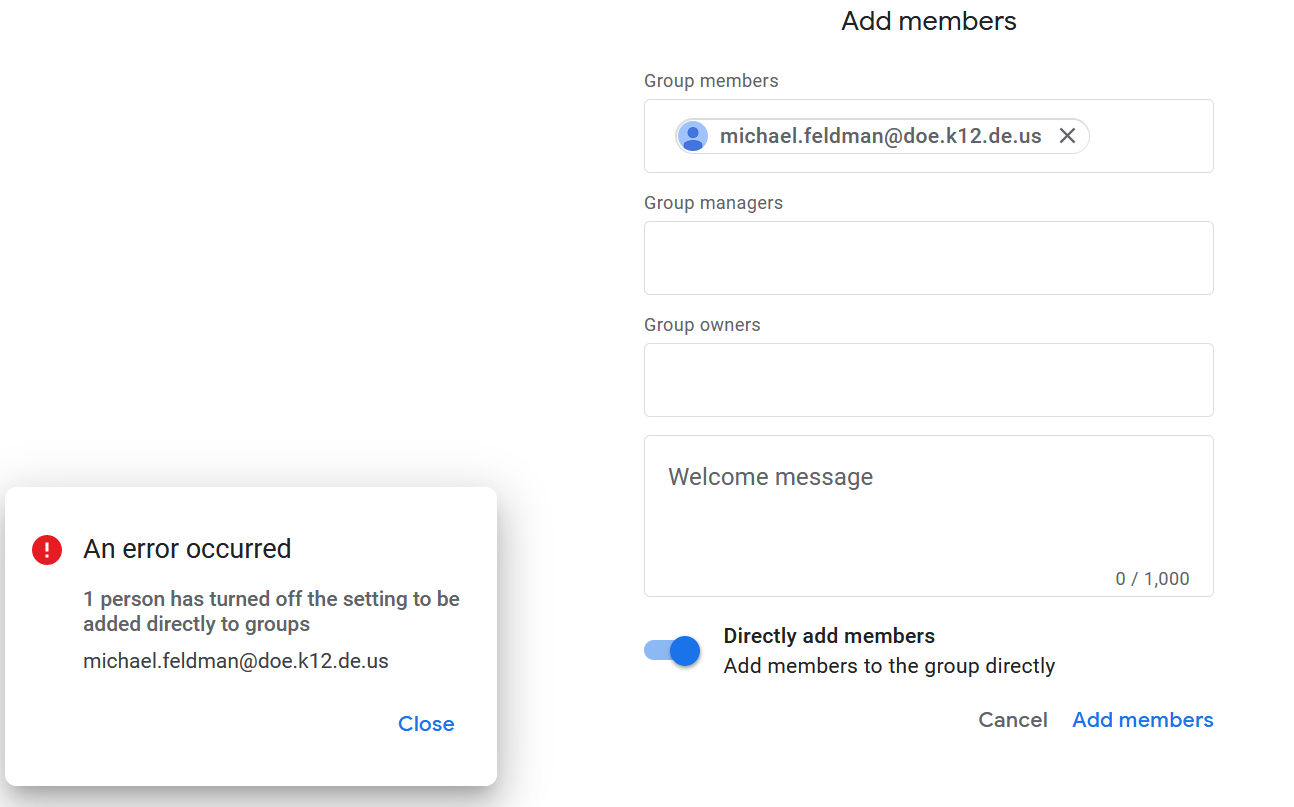 Adding members and managers to a Google Group