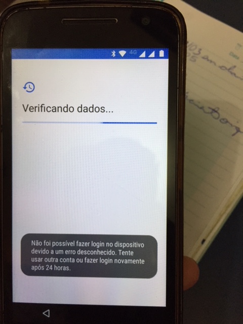 Não foi possível fazer login no dispositivo devido a um erro desconhecido 24 horas