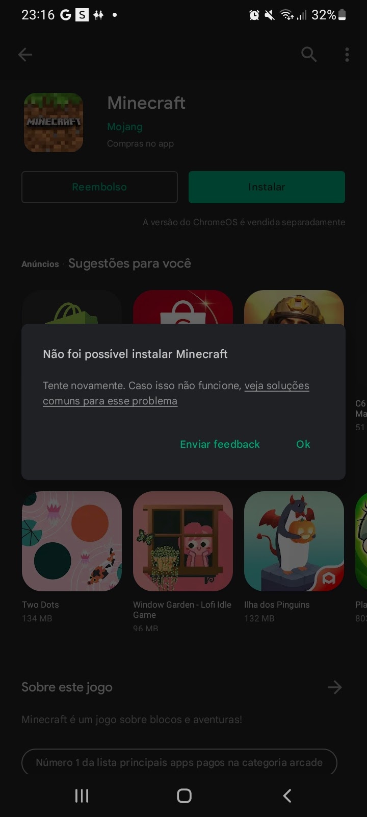 não consigo baixar o minecraft - Comunidade Google Play