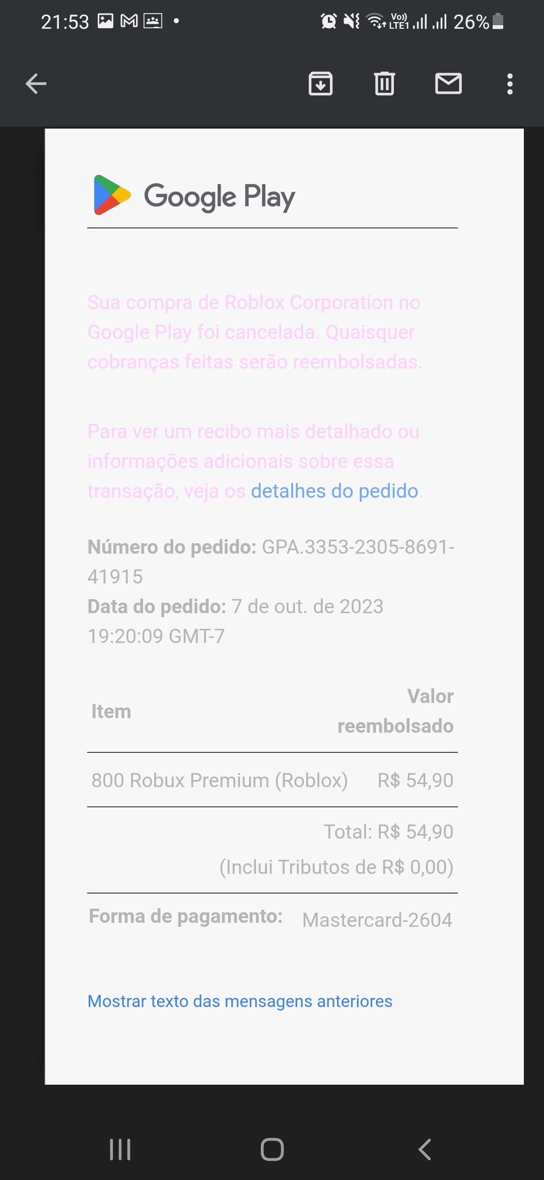 Recebi um extorno no valor de R$0,00 - Comunidade Google Play