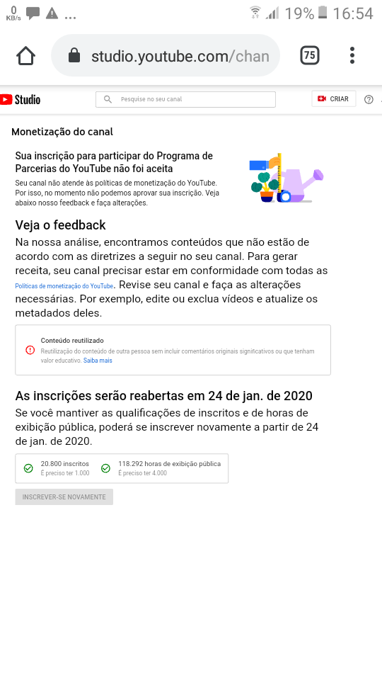 Não tenho a monetização do meu canal e tô flopado não sei oq posso