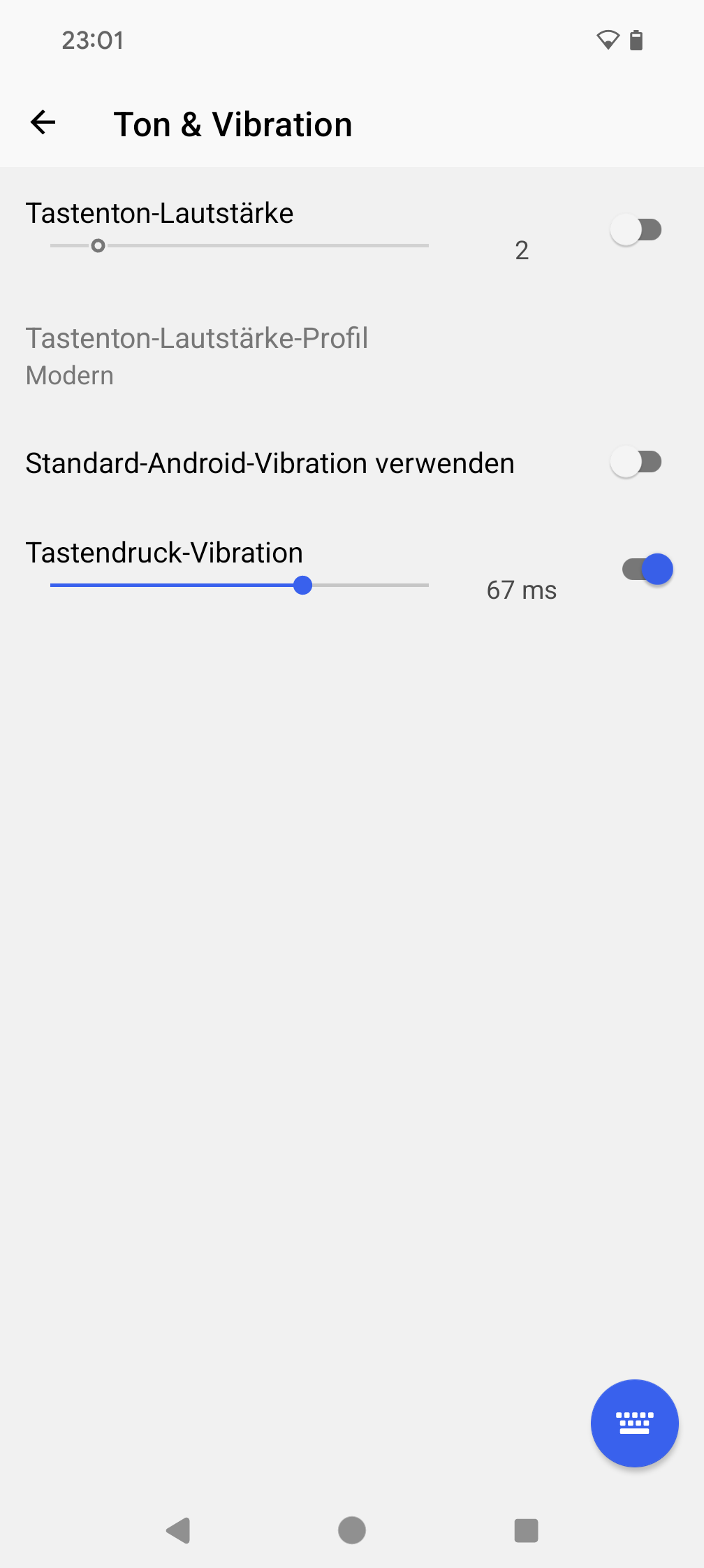 Tastendruck Vibration überall eingeschaltet, trotzdem keine Vibration beim  Schreiben