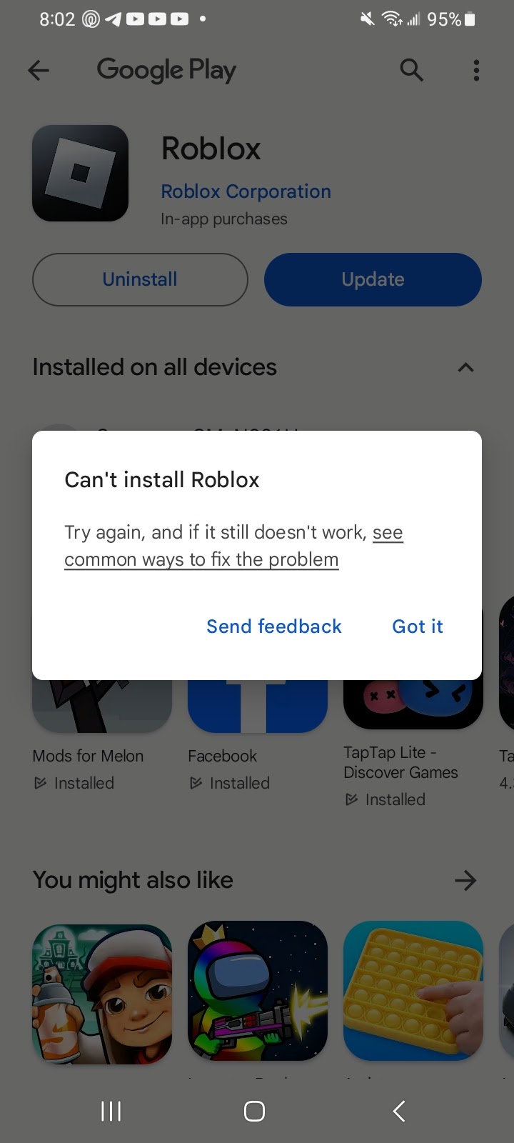 I can't download the ROBLOX app - Google Play Community