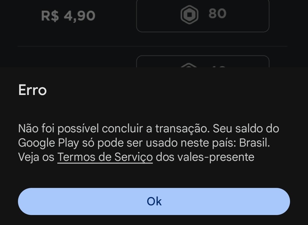 Erro na compra de robux - Comunidade Google Play