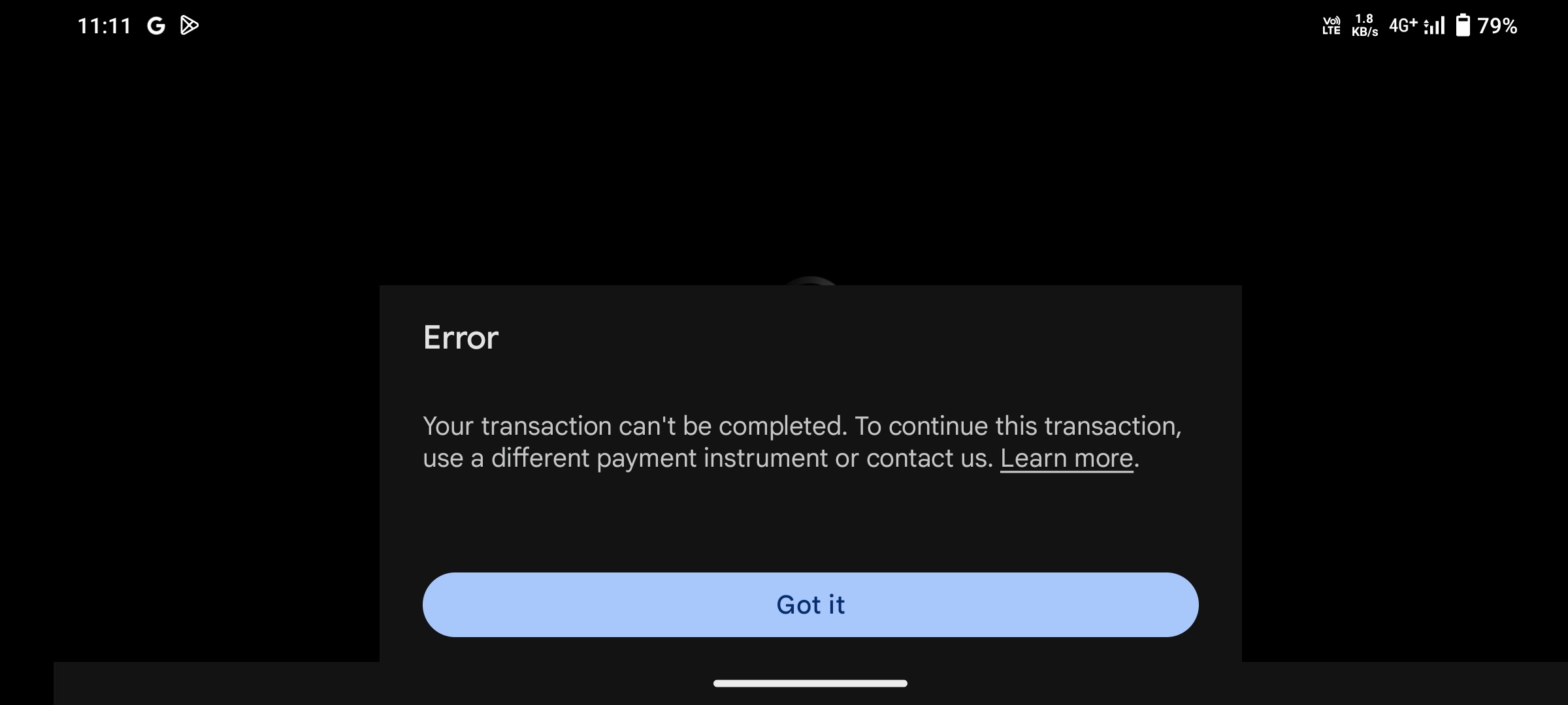 Transaction error - Google Play Community