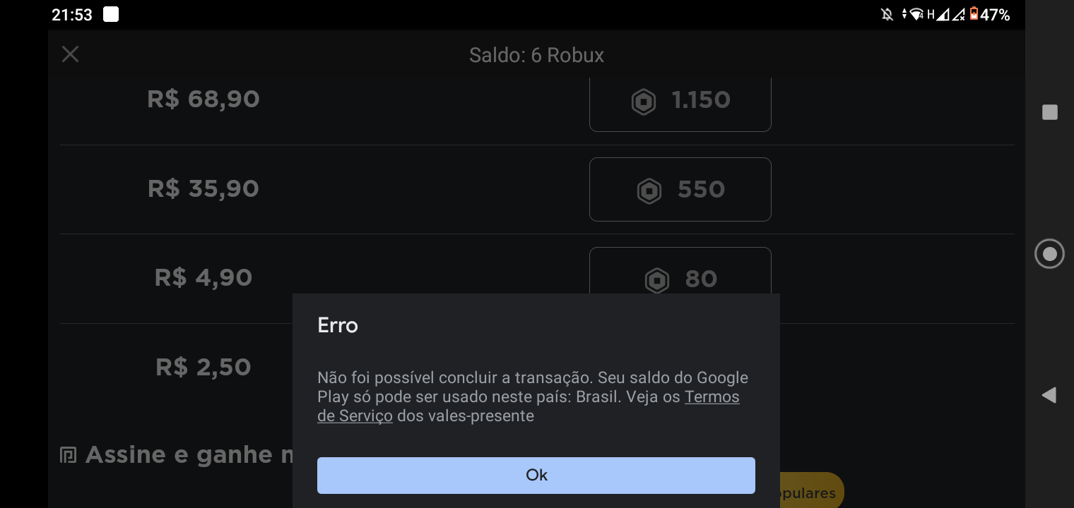 Gift card roblox 10 reais