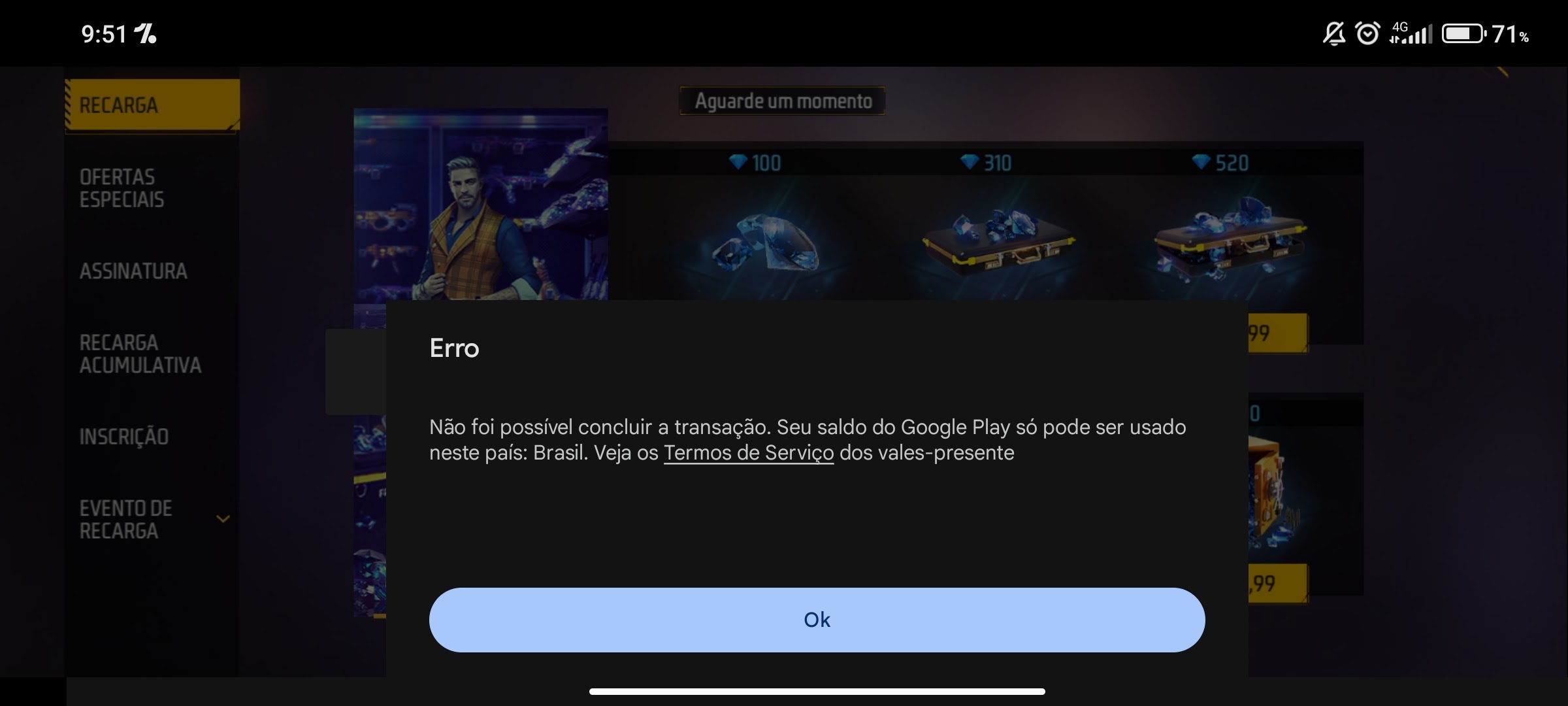 Não consigo gastar meu saldo da Google play porque diz que só pode