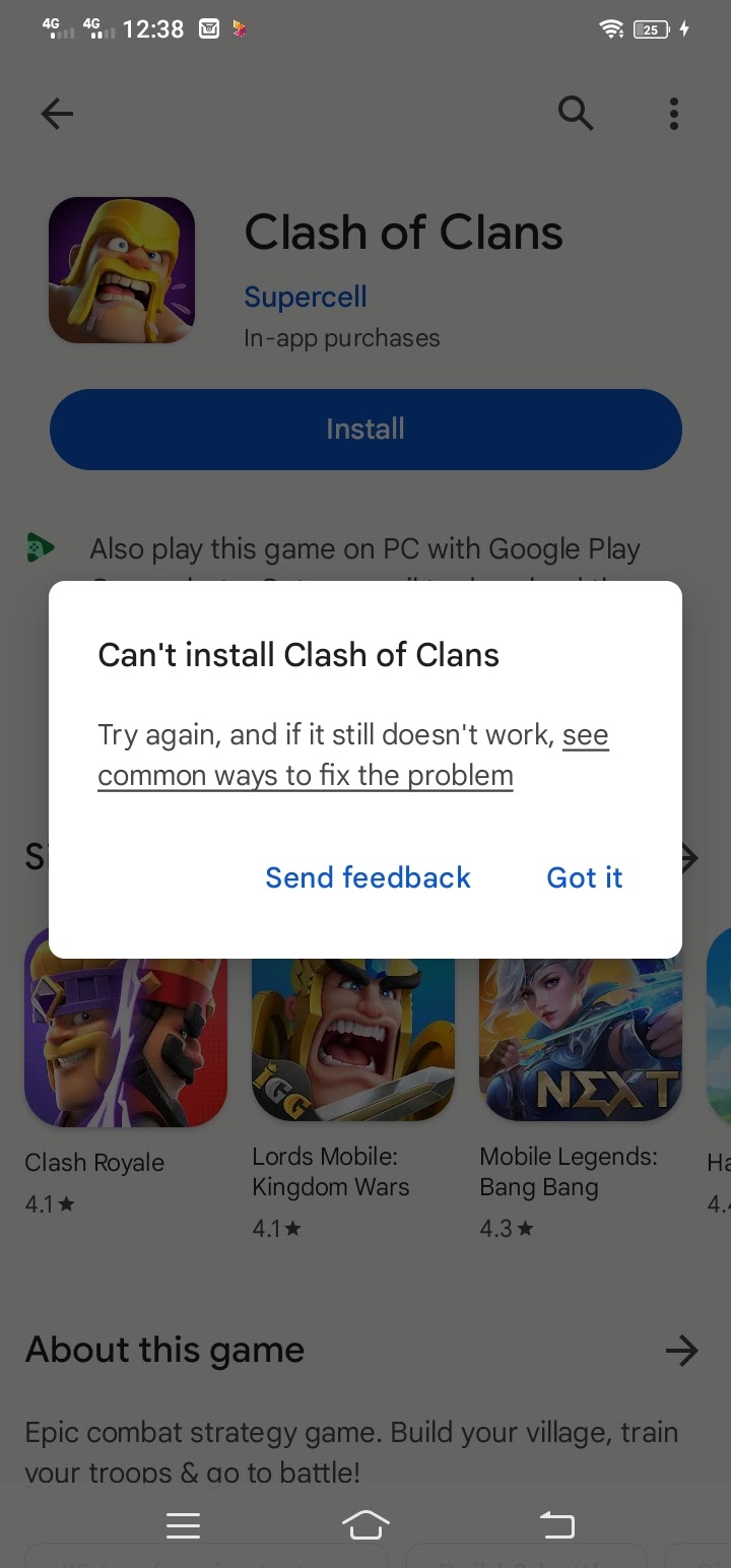 My Device Nothing Download Clash Of Clan Games But Why Please Fix.