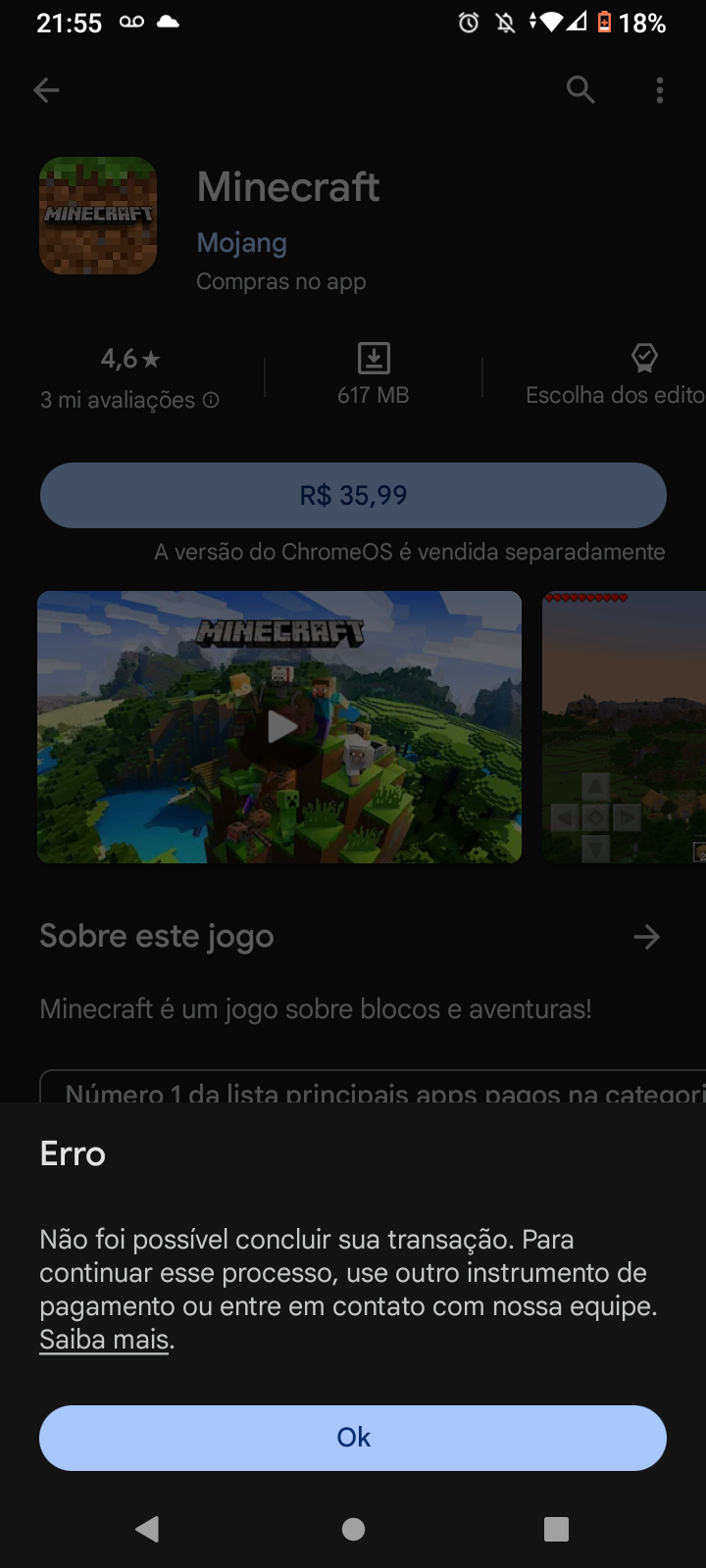 Não consigo baixar minecraft no meu celular - Comunidade Google Play