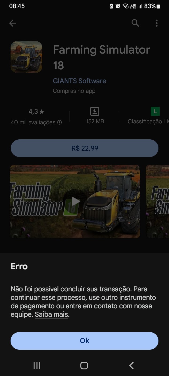 Eu quero compra o jogo Farming simulador 2018, mas por algum