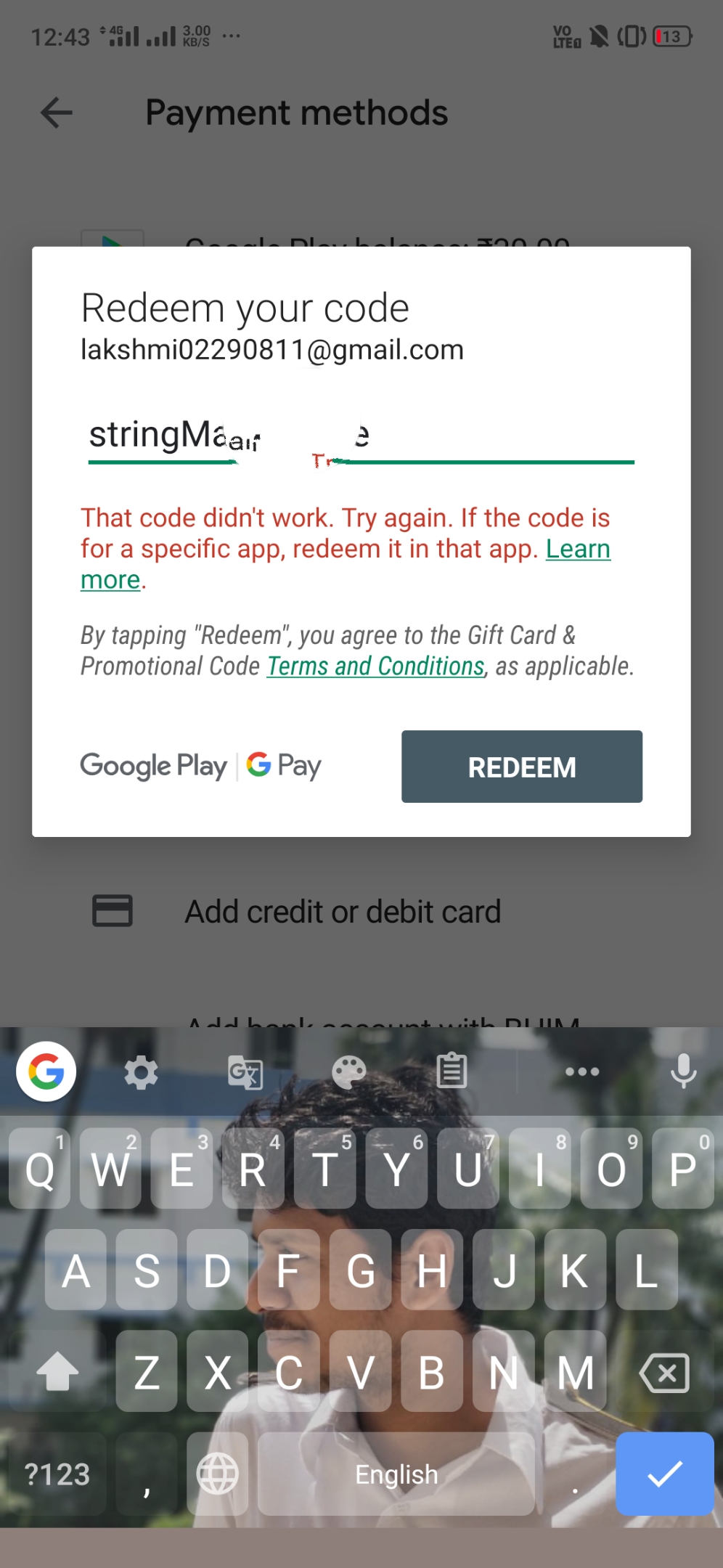 Google Play Redeem Code Is Not Working Google Play Community