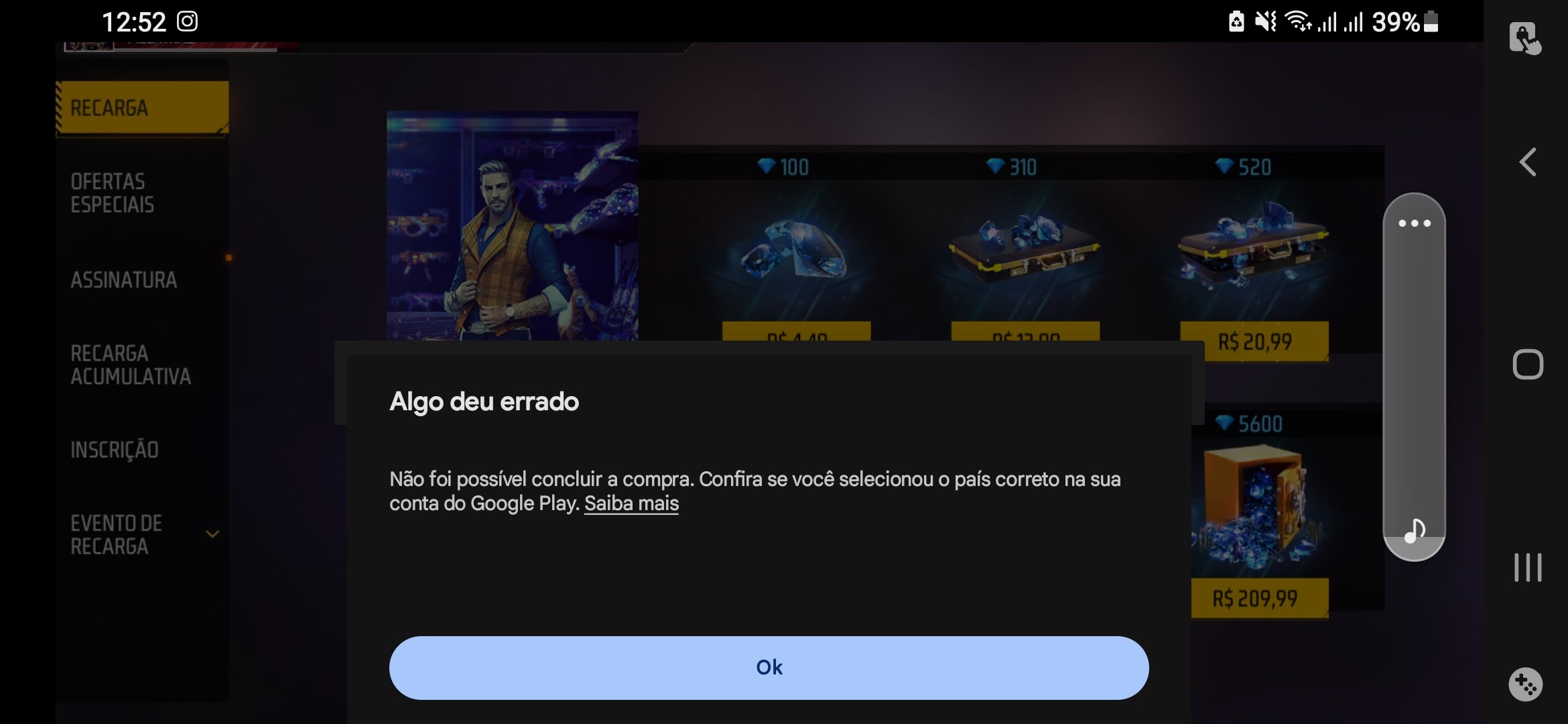 erro na compra diamante no free fire - Comunidade Google Play