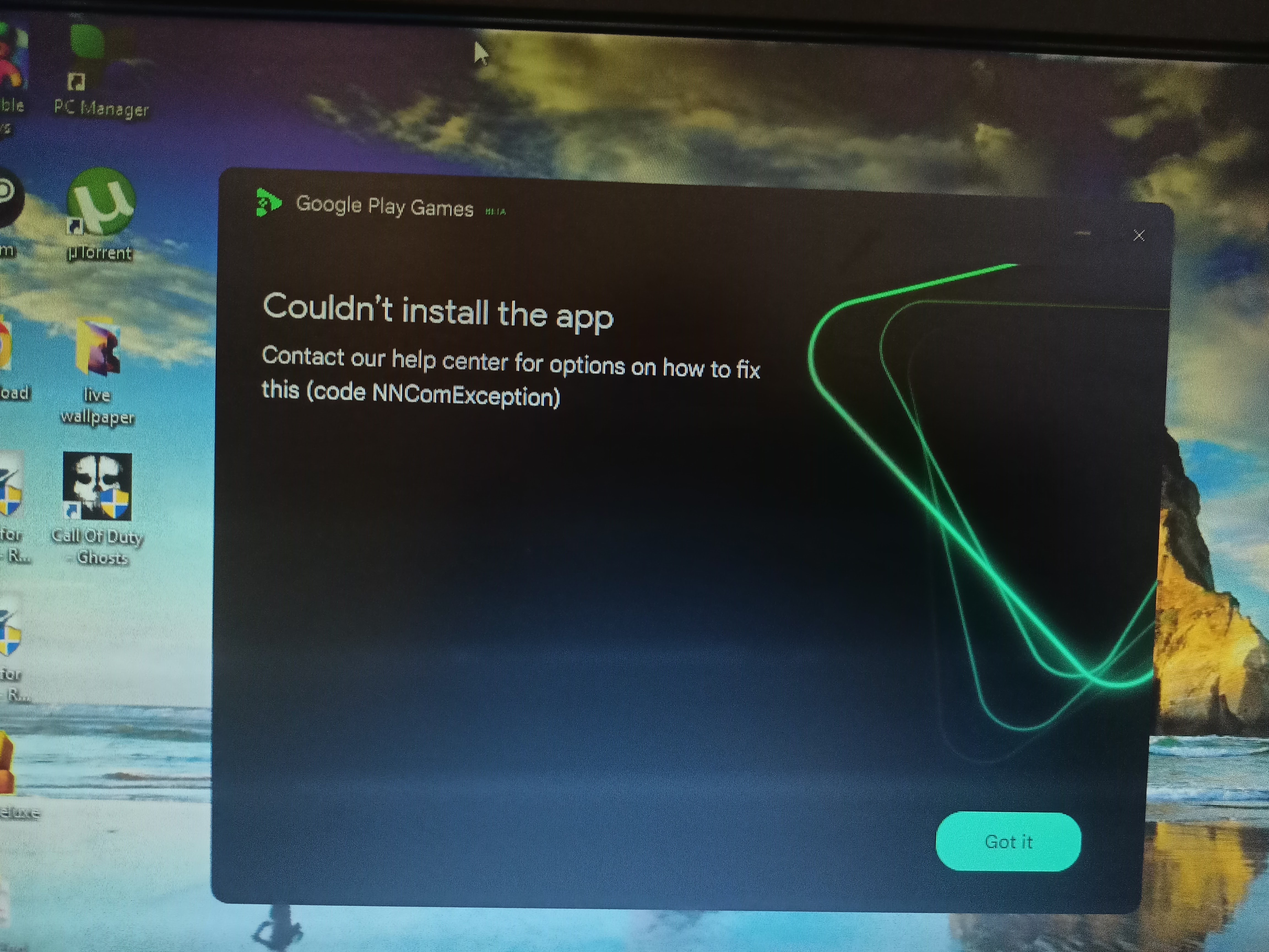I am unable to install Google Play games beta on pc it shows code  NNComException error - Google Play Community