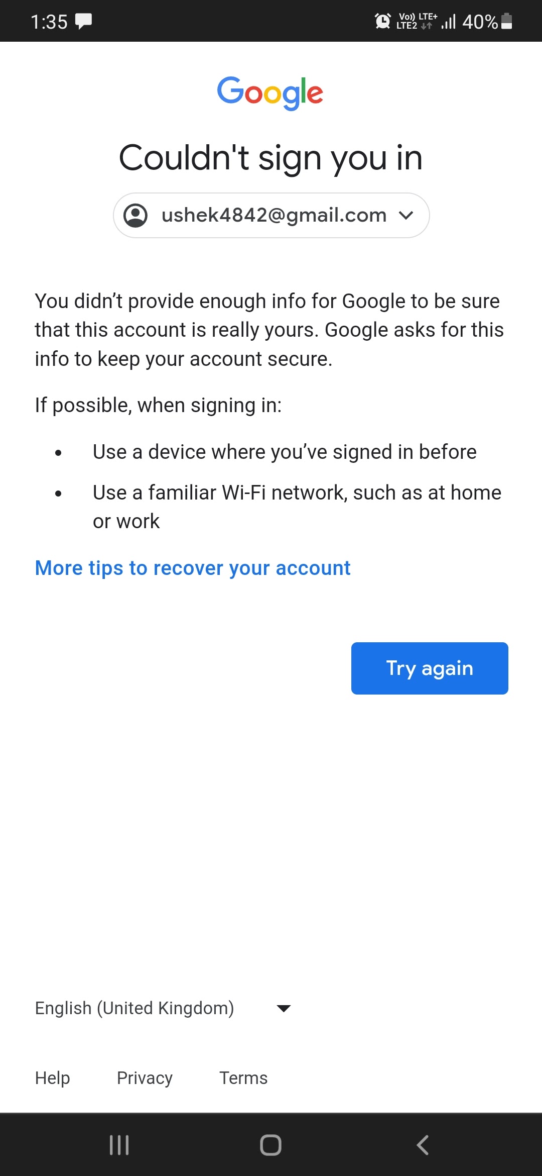 Gmail account recovery problem - Android Community