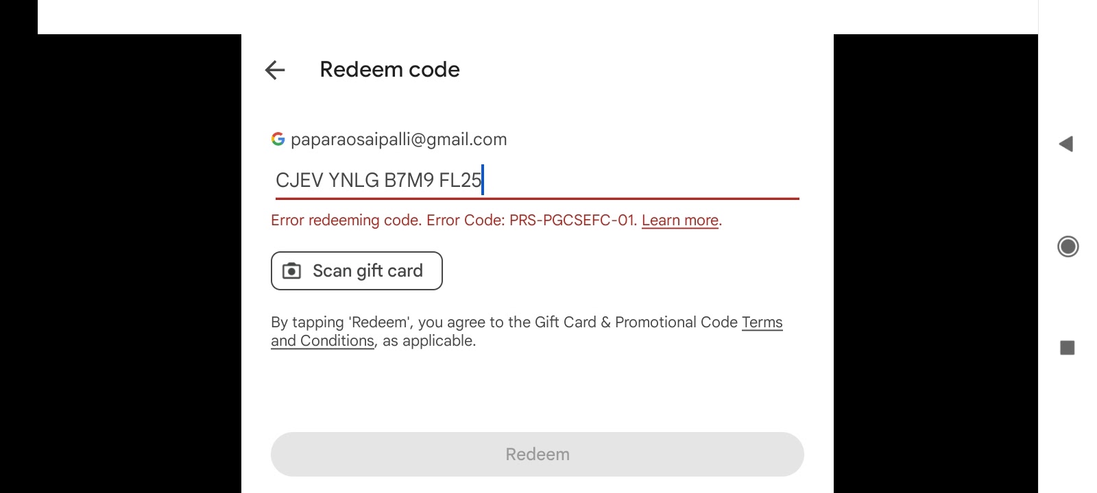 I messed up the redemption code - Google Play Community