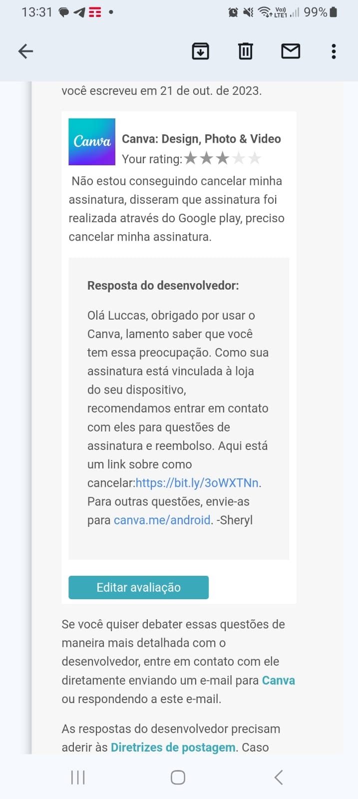 cancelar assinatura canvas pro. - Comunidade Google Play