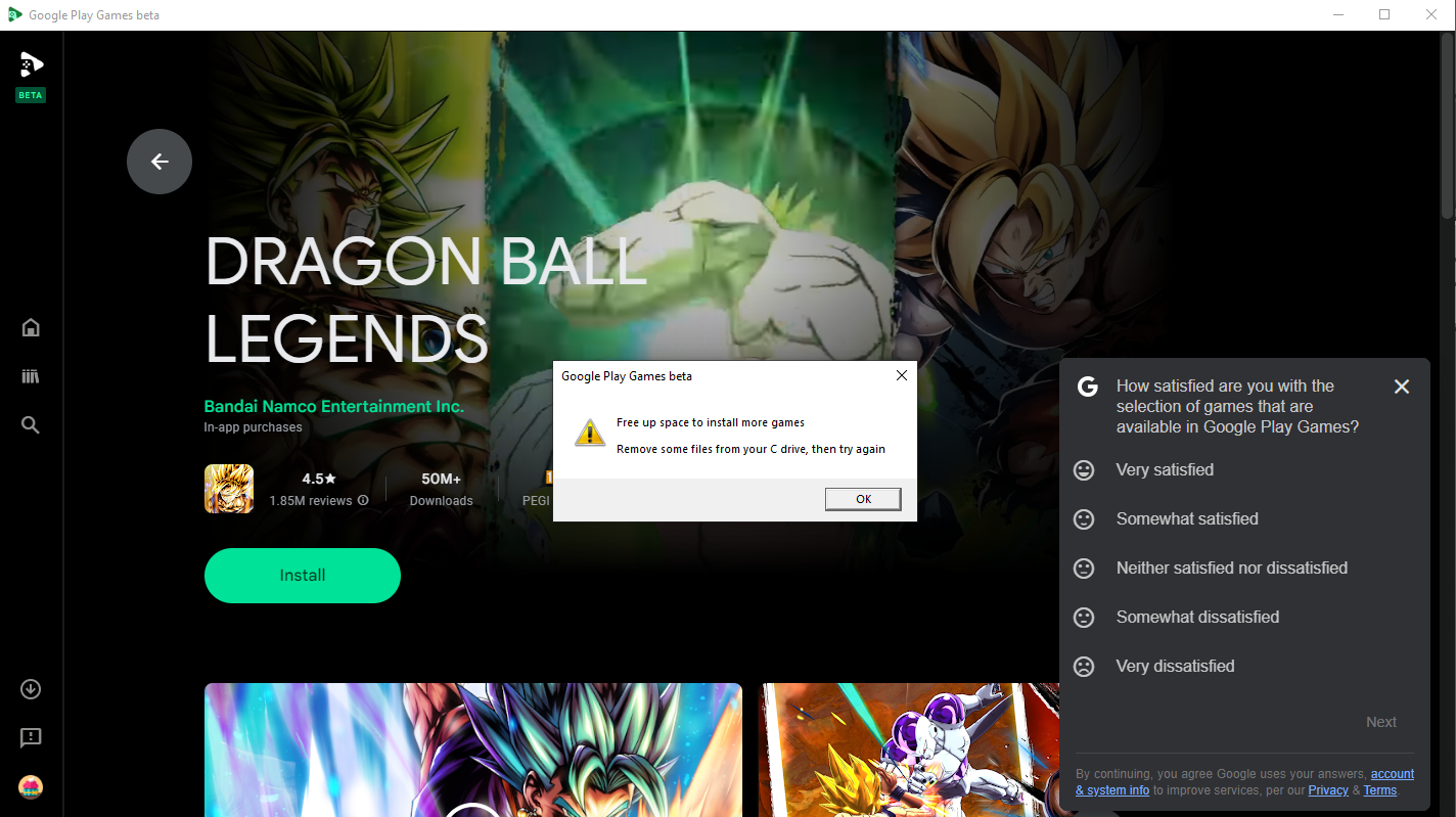 Cant install games on PC even when having enough space - Google Play  Community