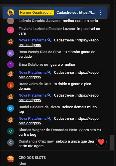 transmissão ao vivo de um golpista promovendo jogos de azar