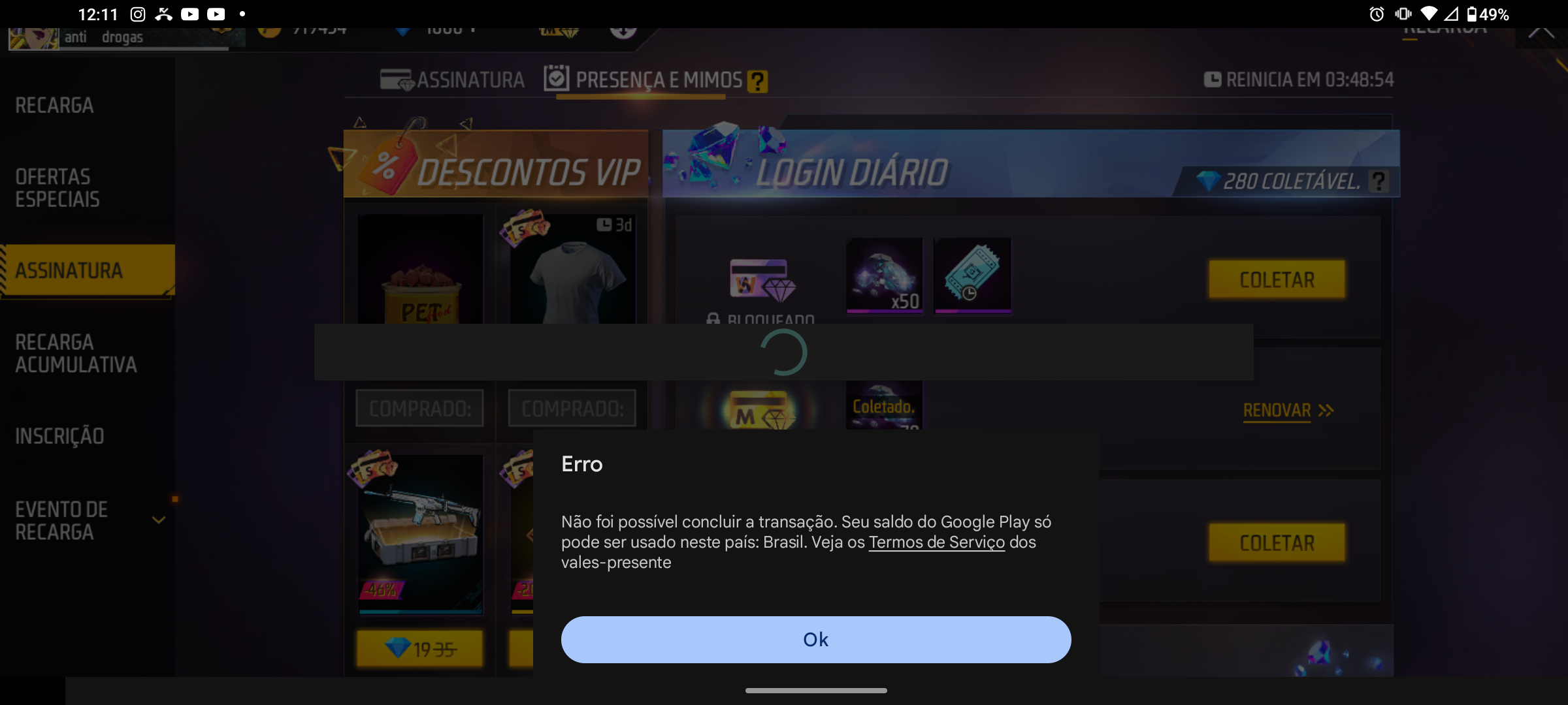 Erro na compra de diamantes no free fire - Comunidade Google Play