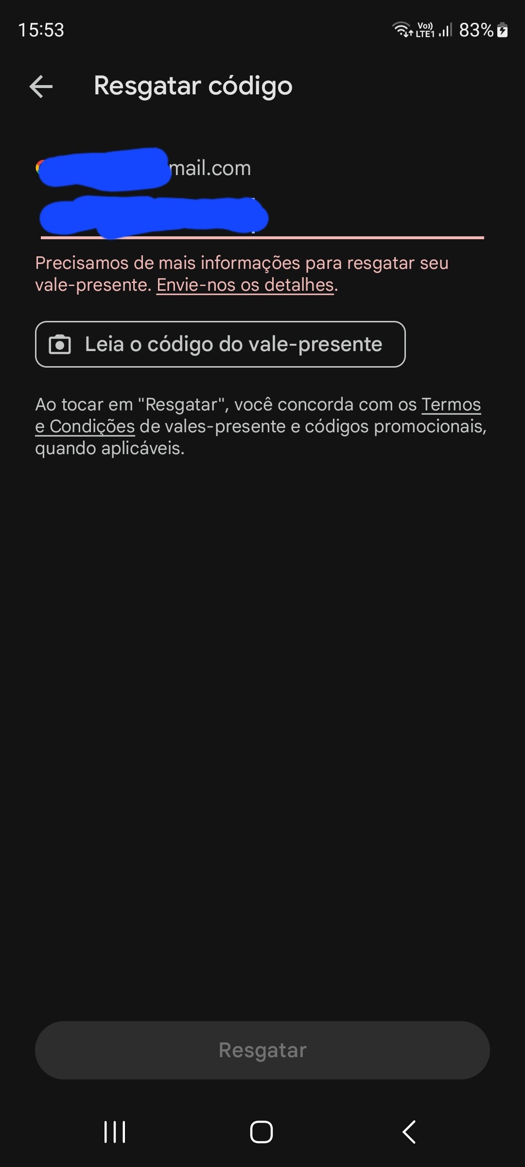 Erro ao resgatar código - Comunidade Google Play