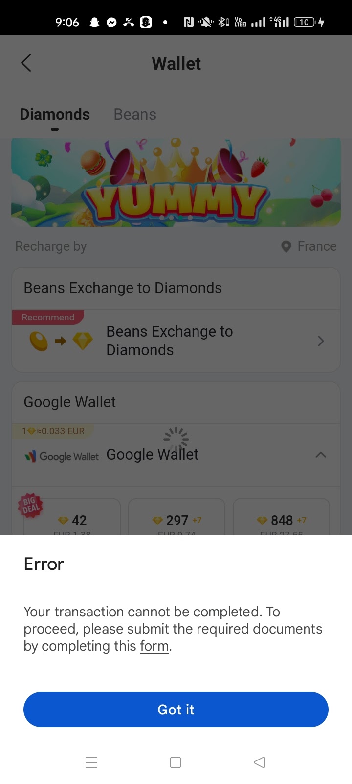 Transaction can't be complete - Google Play Community