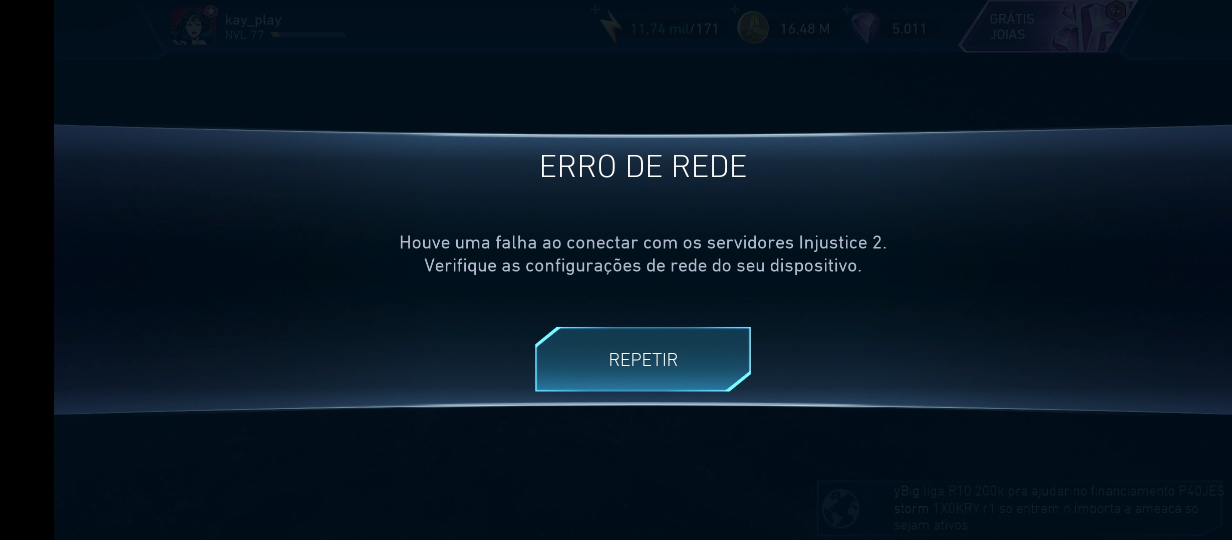 Não tô conseguindo entrar no jogo Injustice 2 Mobile, da um erro de rede  porém a internet tá ótima - Comunidade Google Play