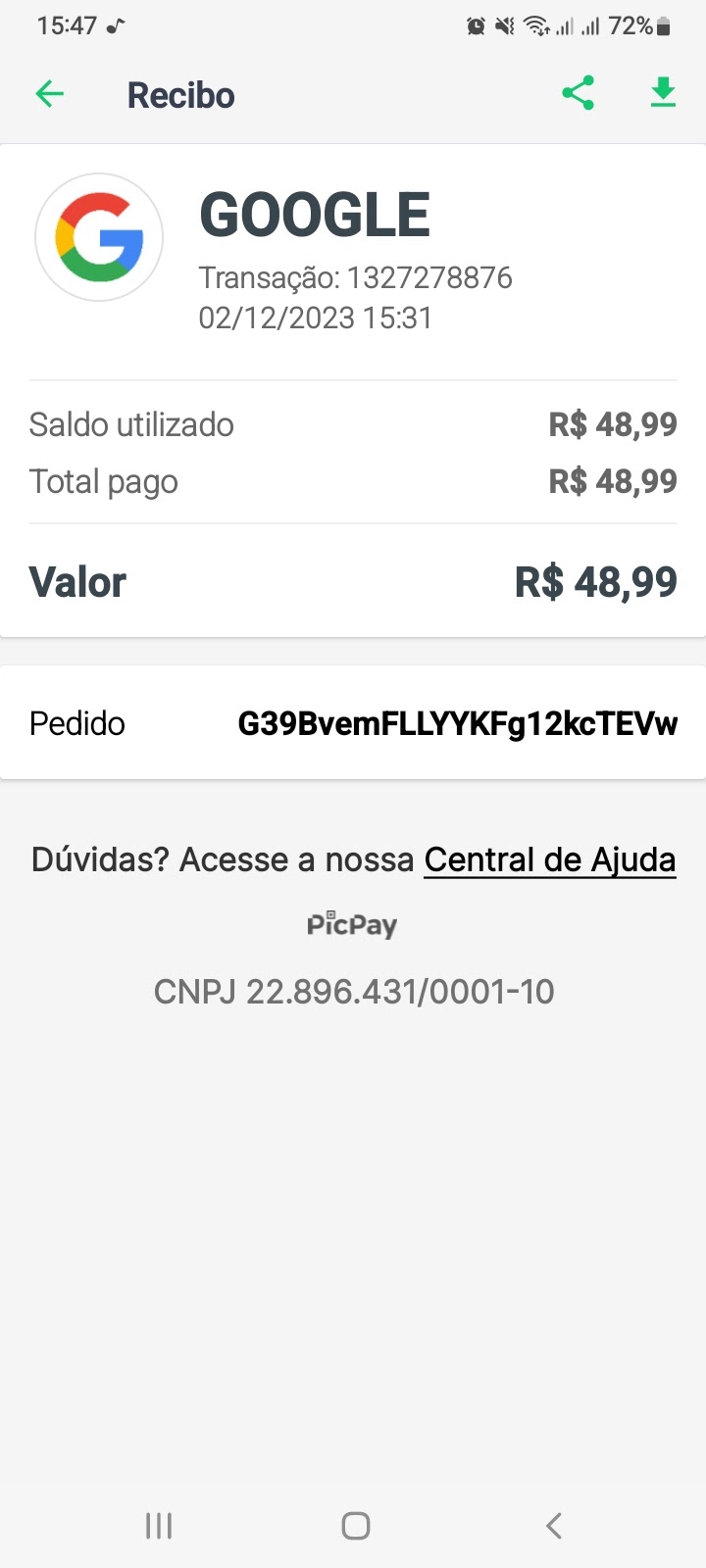 Pedi reembolso de uma assinatura na play store ja faz mais de 15 dias e  ainda não recebi o dinheiro - Comunidade Google Play