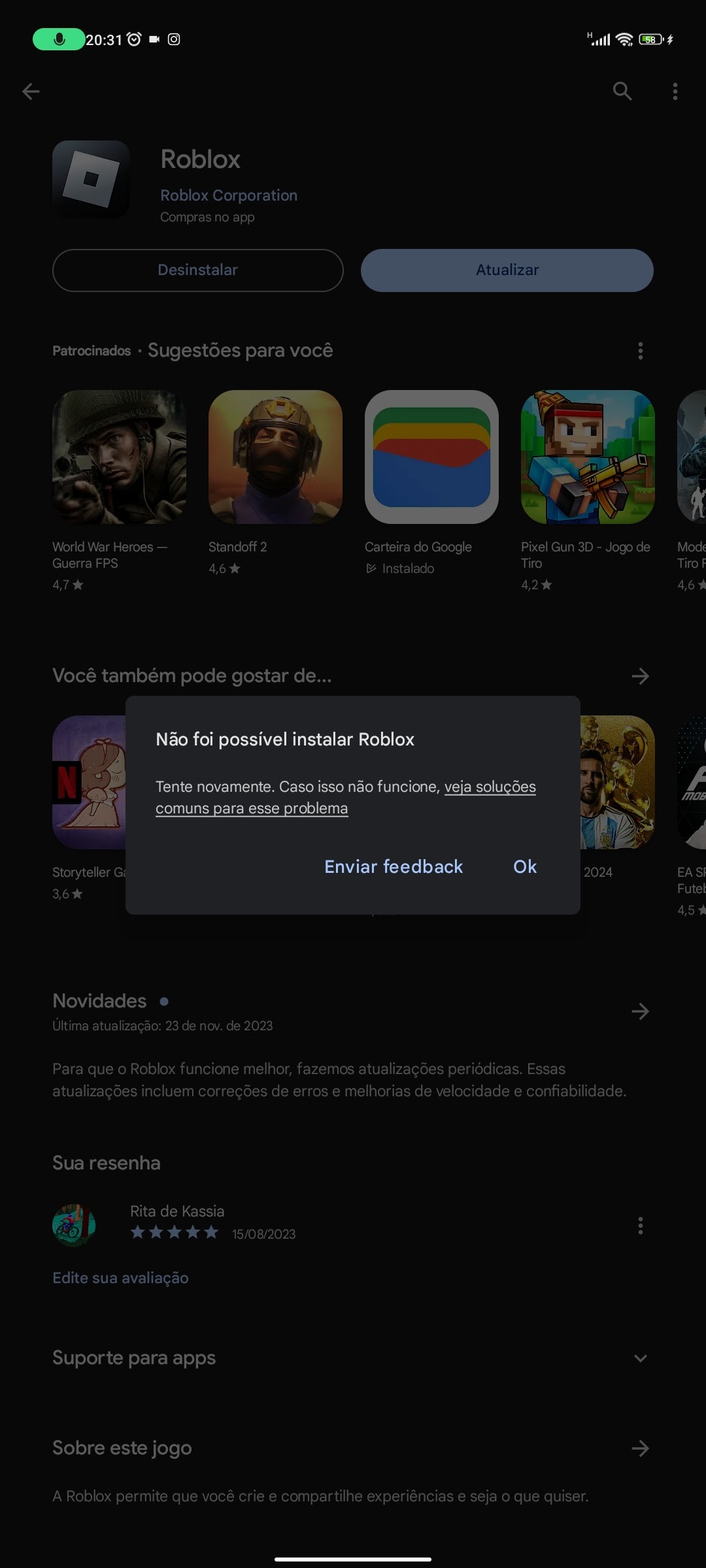 Não consigo baixar Roblox me ajudem - Comunidade Google Play