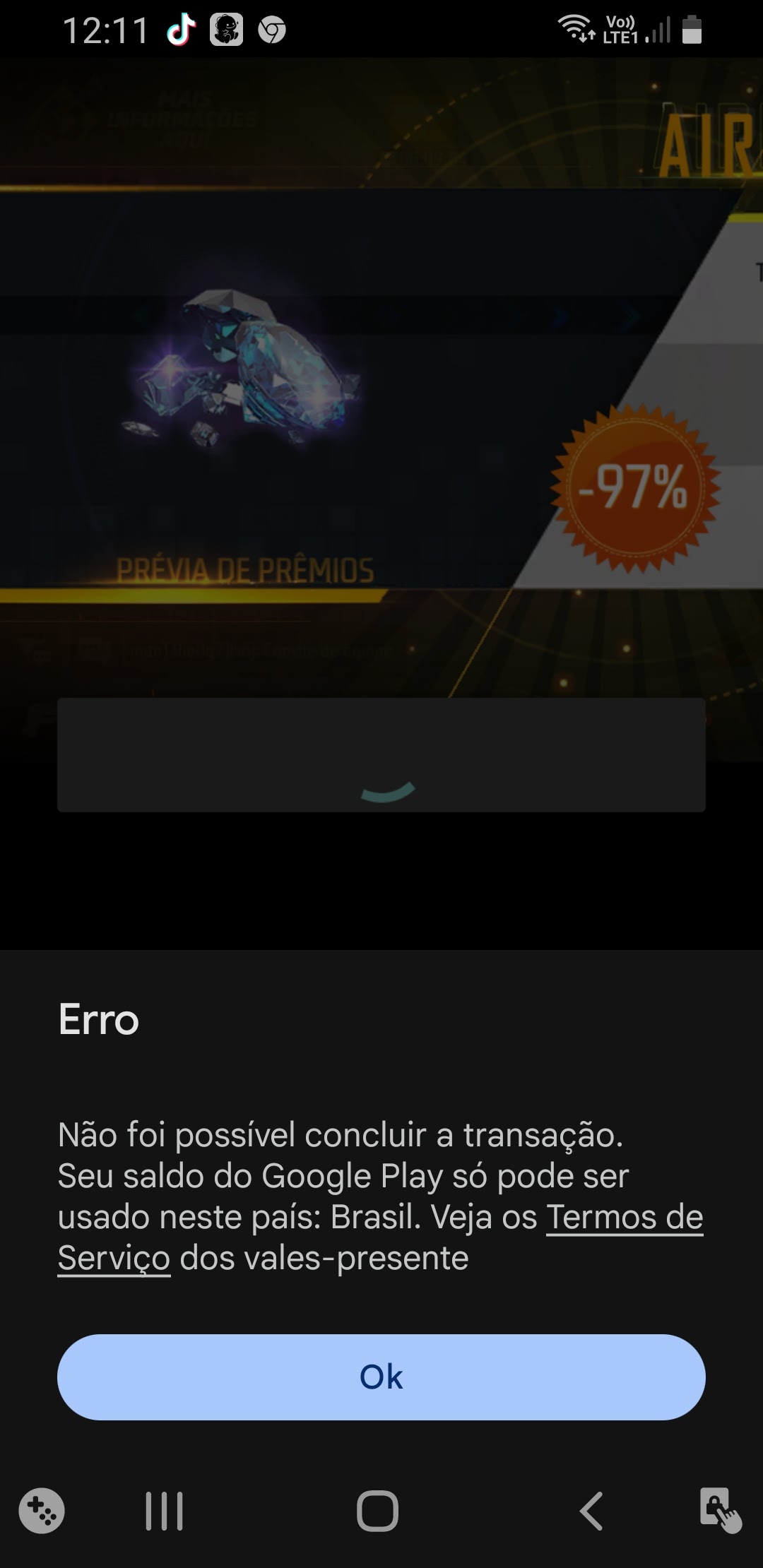 Erro na compra de diamante ff - Comunidade Google Play