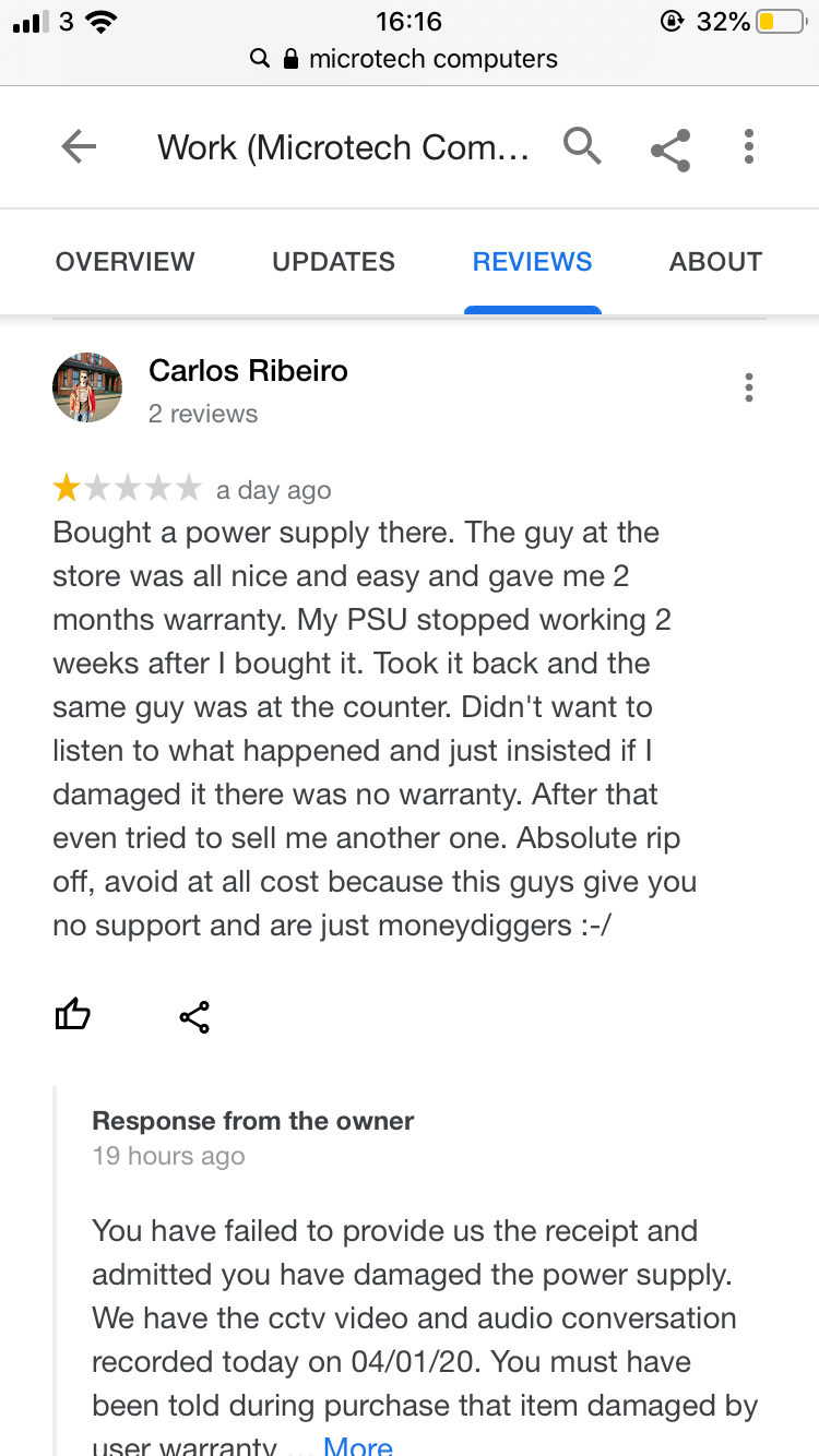 Off Topic Review Left Damaging Our Business Https G Co Kgs