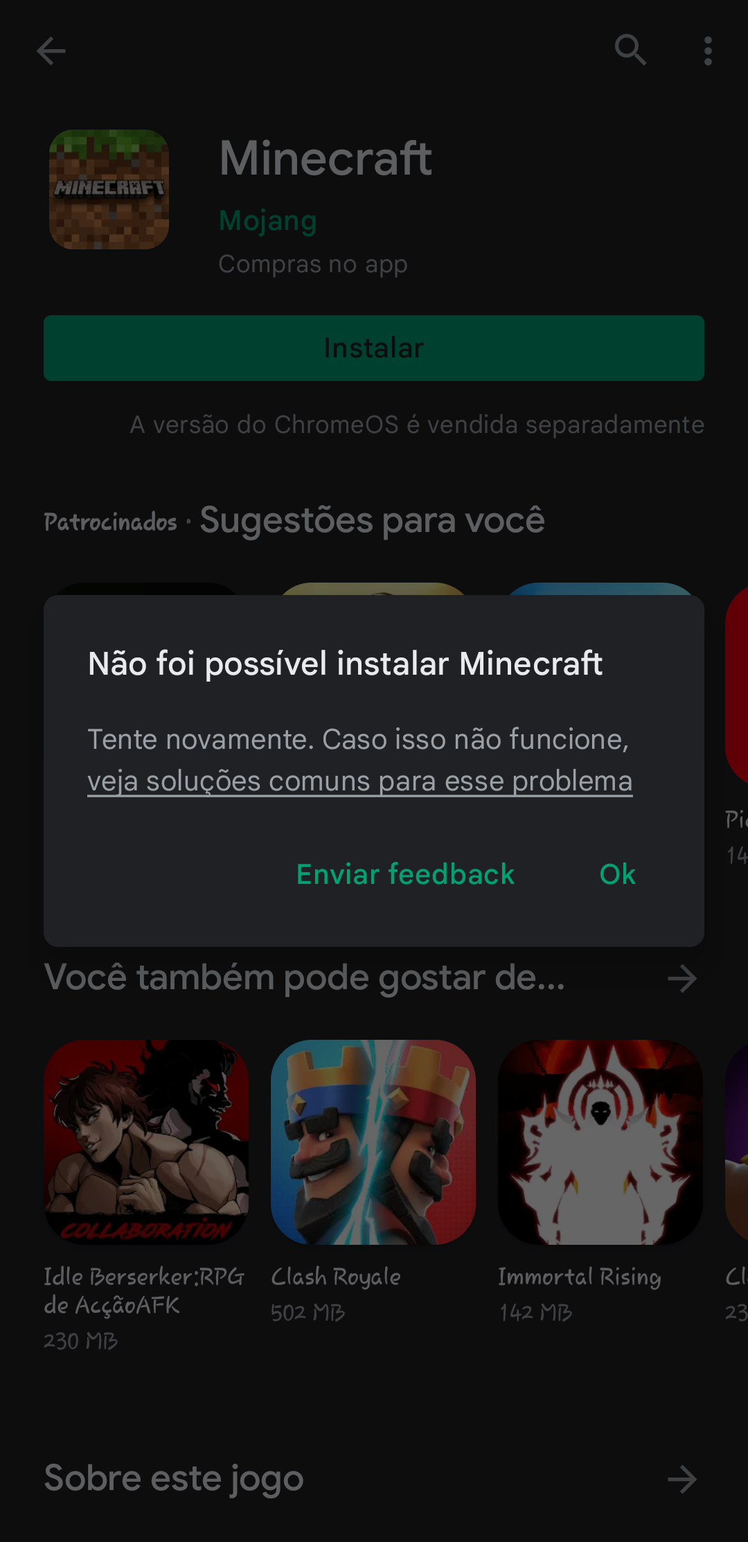 não consigo baixar o minecraft - Comunidade Google Play