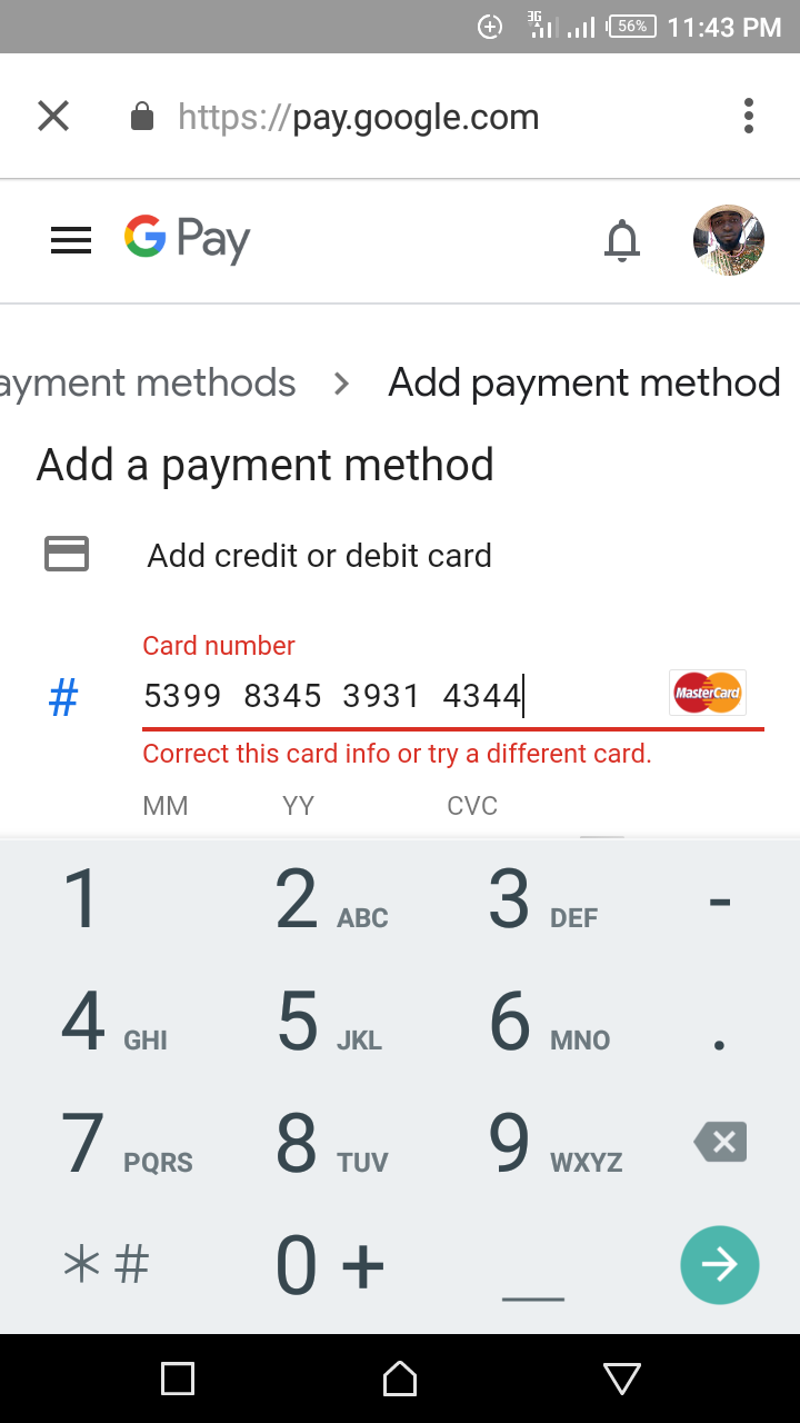 adding card to google account