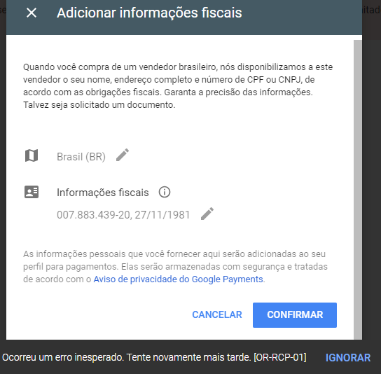 Cancelei a compra e não recebi o reembolso de volta. O aplicativo dá erro.  - Comunidade Google Play