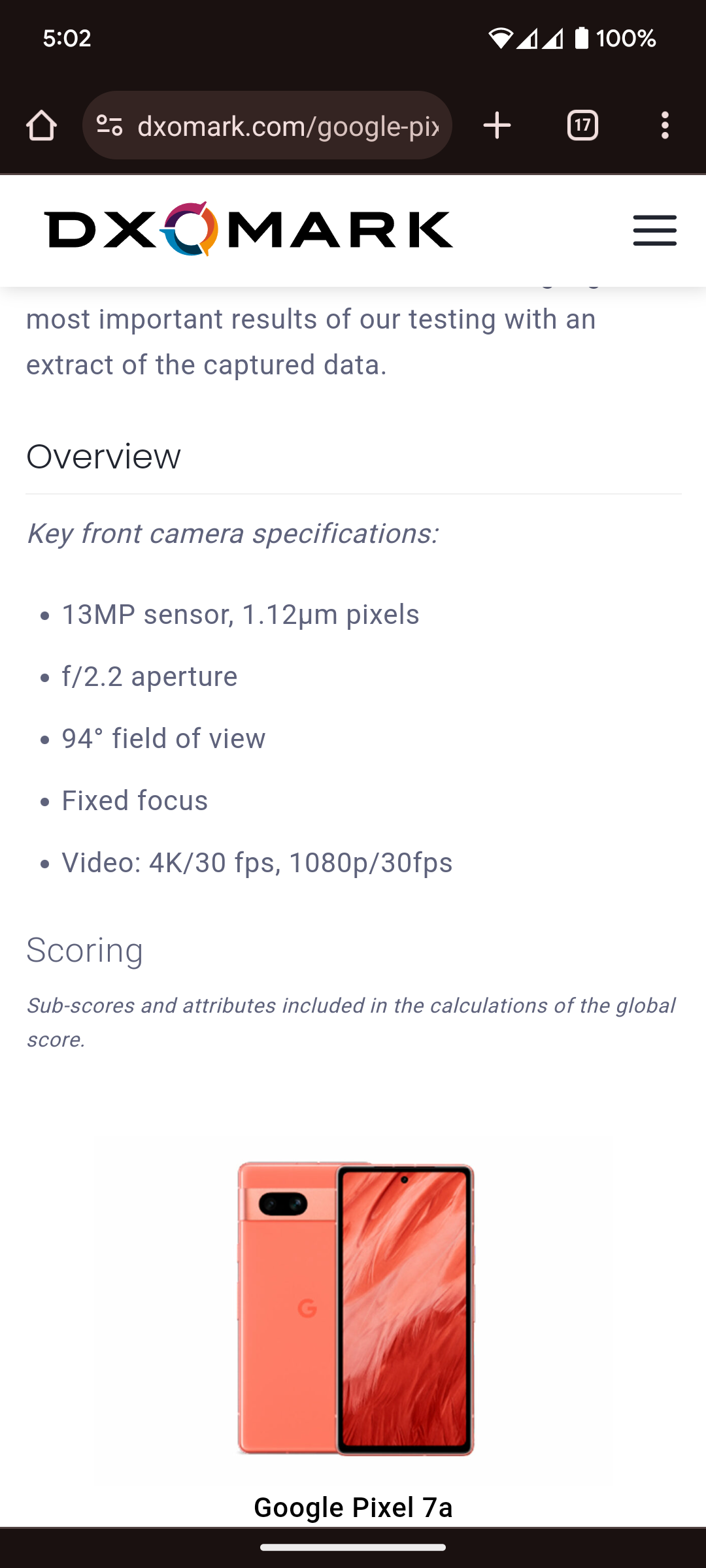 Google Pixel 7a - DXOMARK