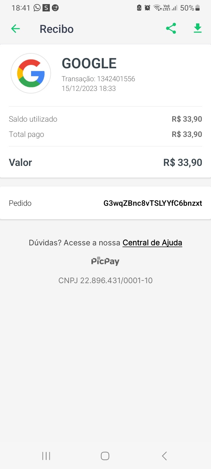 O valor era pra ser cobrado di16/12 e foi retirado o valor da minha conta  no dia 15/12 - Comunidade Google Play