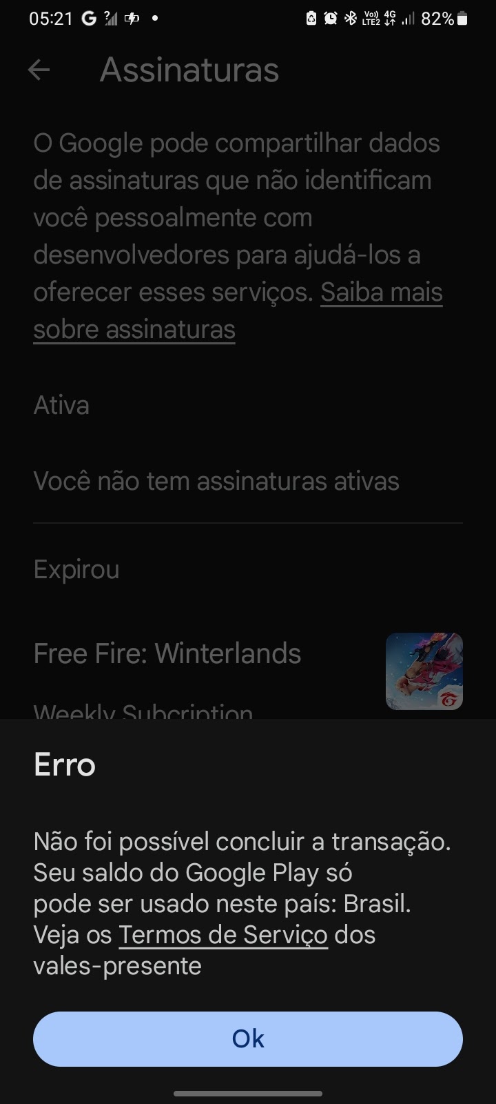 Erro ao comprar jogo no play store. Pedindo para confirmar o país