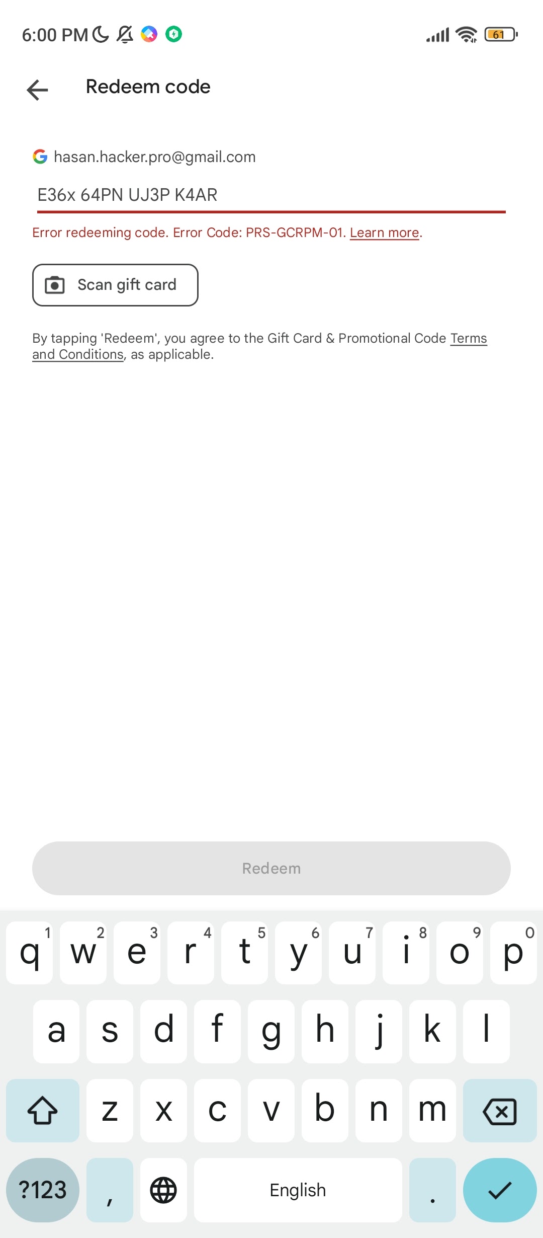 We need more information redeem code your gift card - Google Play Community