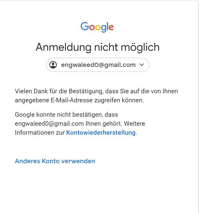 Nicht ihnen konto gehört dieses konnte dass bestätigen google Probleme mit