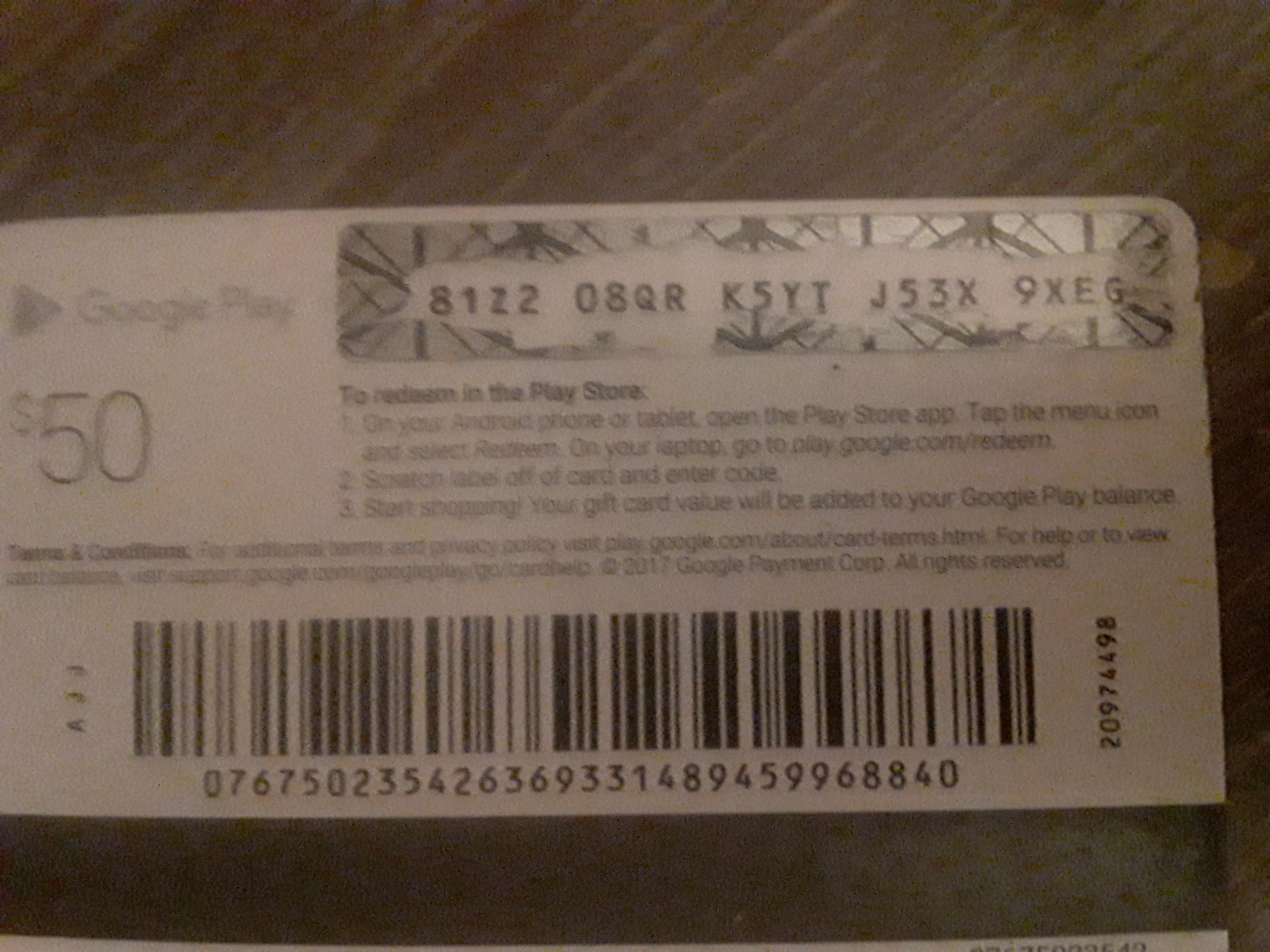 scratched off google play code